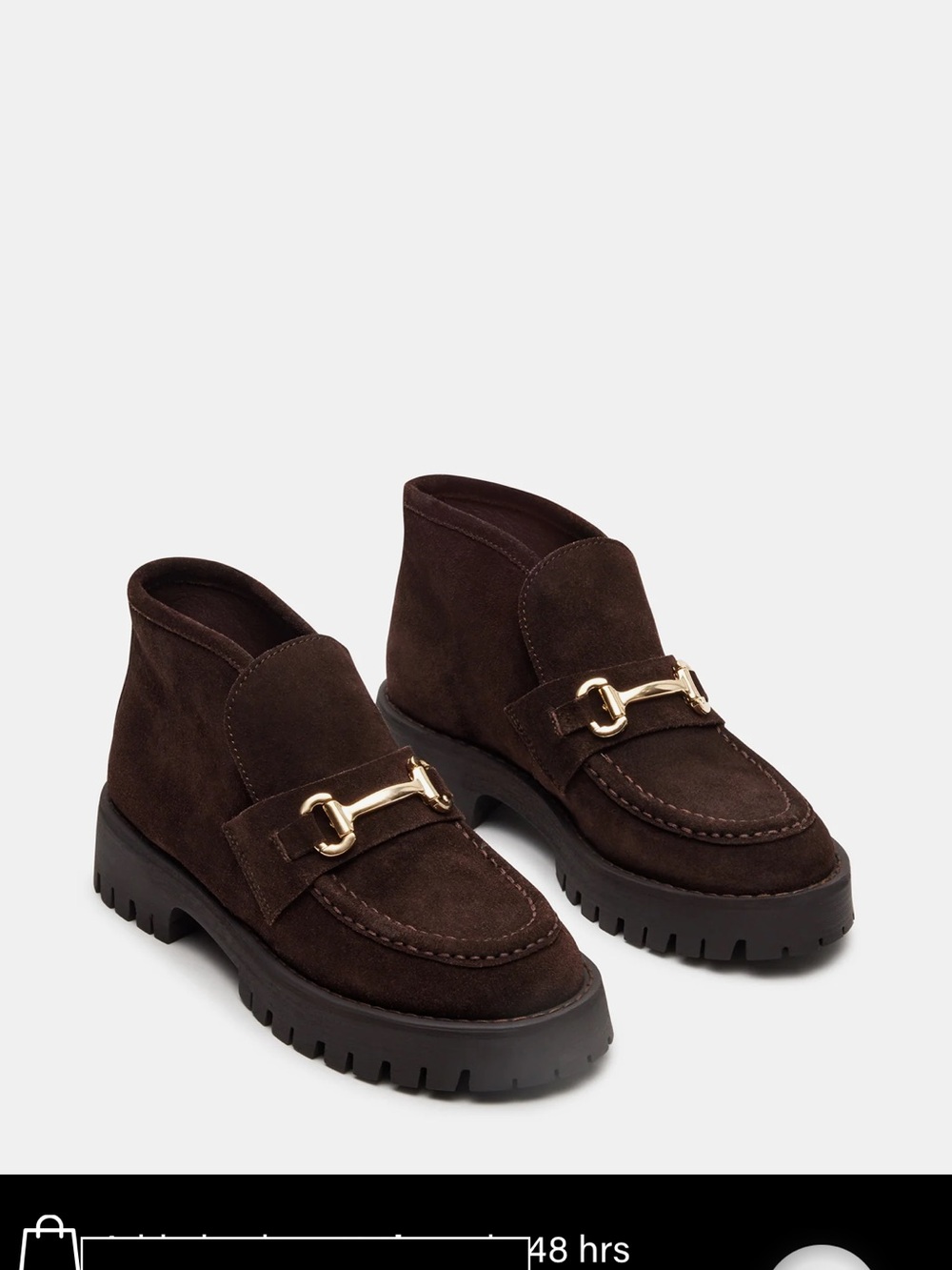 Steve Madden Dark Brown Suede Lug Sole Loafers with Gold Bit